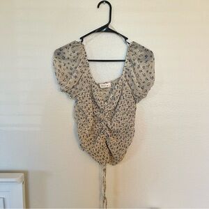 Blush Cream Puff Sleeve Ruched Blouse